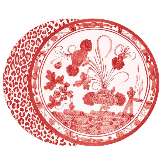 VIDA Faenza and Leopard Reversible Round Placemats Set of 4 (White & Red)