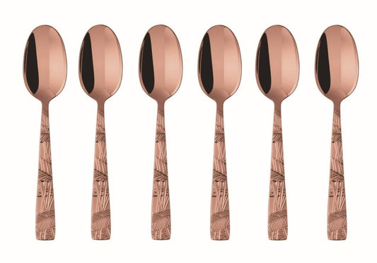6 pc Moka Spoon Set in Wooden Box PVD Copper