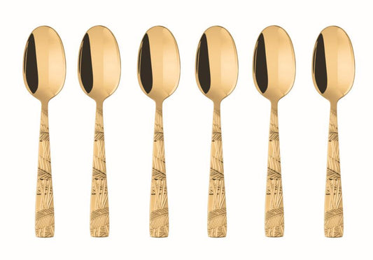 6 pc Moka Spoon Set in Wooden Box PVD Gold