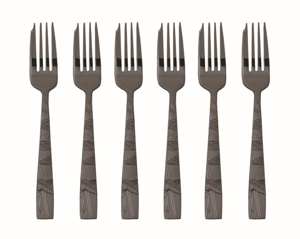 6 pc Cake Fork Set in Wooden Box PVD 2Black