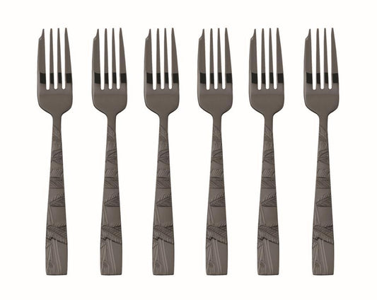 6 pc Cake Fork Set in Wooden Box PVD 2Black
