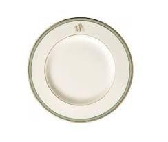 Signature White / Gold w/ Green Rim Monogrammed Salad by Pickard