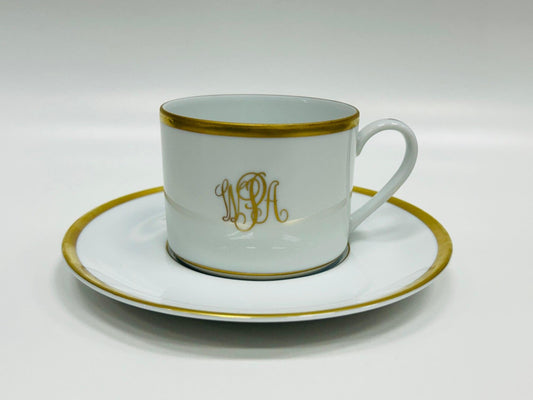 Signature Ultra White Monogrammed Can Cup and Saucer