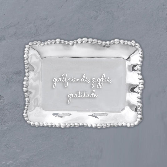 Organic Pearl Rectangular Engraved Tray "girlfriends, giggles, gratitude"