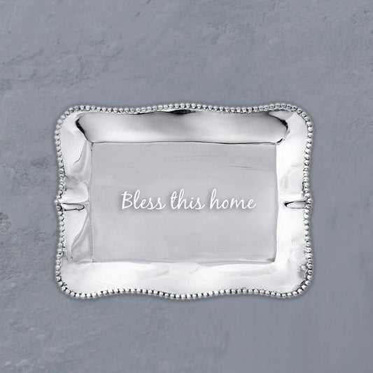 Pearl Denisse Rectangular Engraved Tray "Bless this home"
