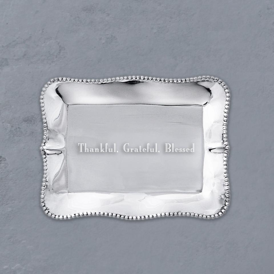 Pearl Denisse Rectangular Engraved Tray "Thankful, Grateful, Blessed"