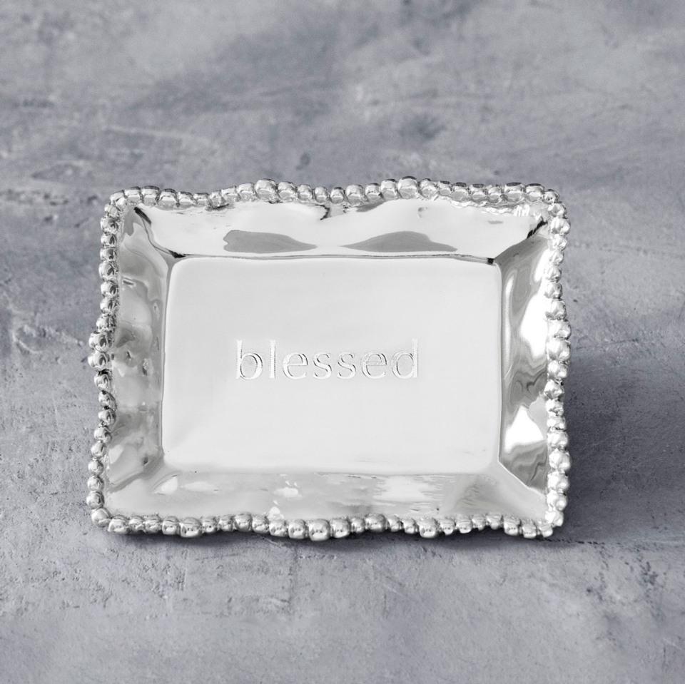 Organic Pearl Rectangular Engraved Tray "blessed"