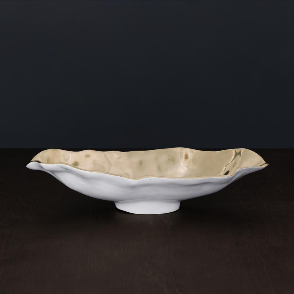 Maia Medium Long Oval Bowl (White and Gold)