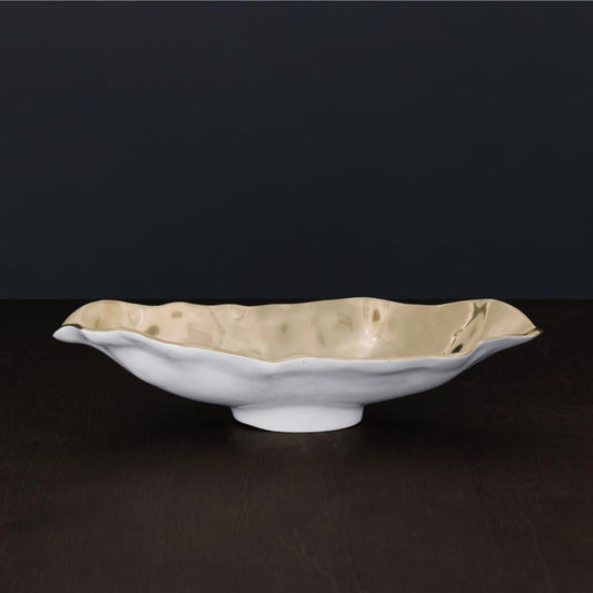 Maia Medium Long Oval Bowl (White and Gold)
