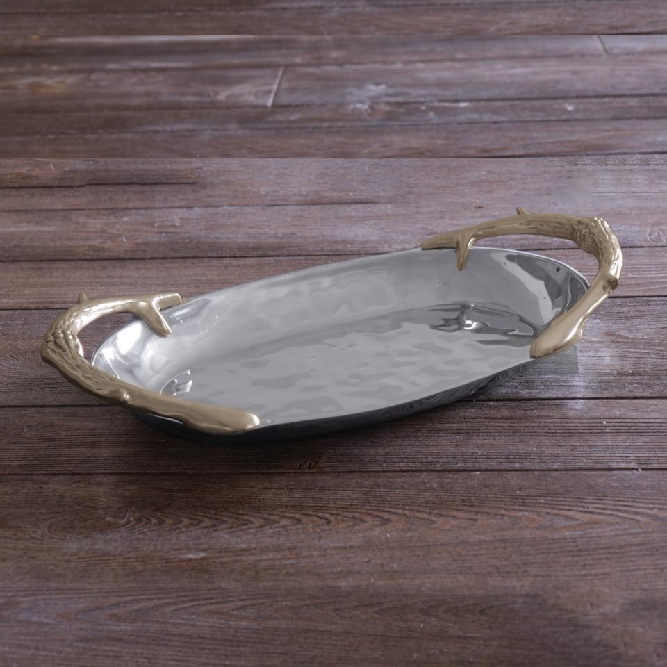Antler Medium Oval Bowl with Gold Handles