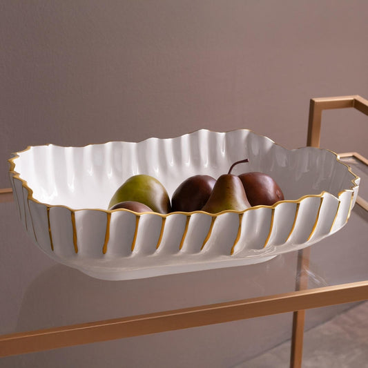 Mystic Large Oval Bowl (White and Gold)