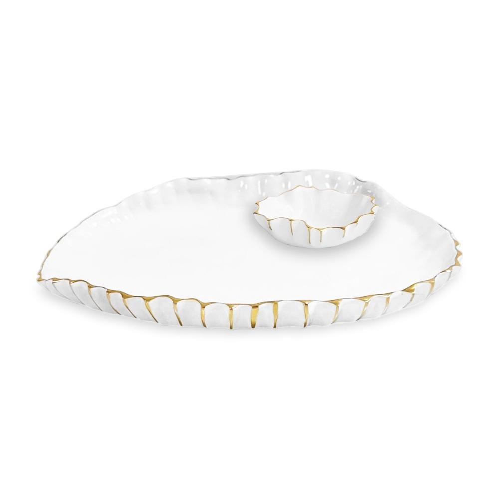 Mystic Large Oval Platter with Mini Bowl (White and Gold)