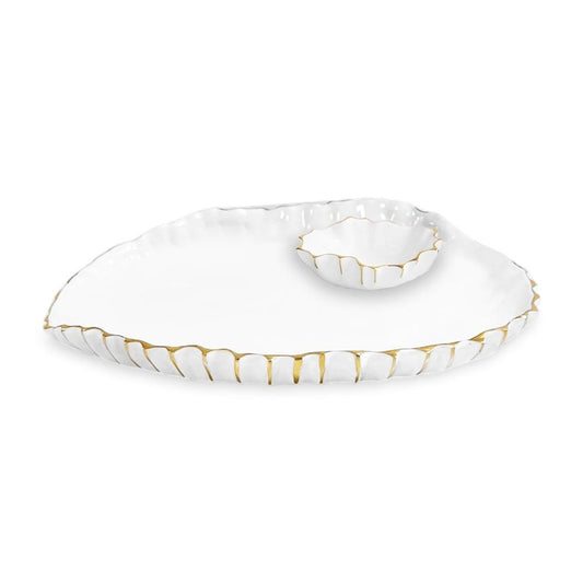 Mystic Large Oval Platter with Mini Bowl (White and Gold)
