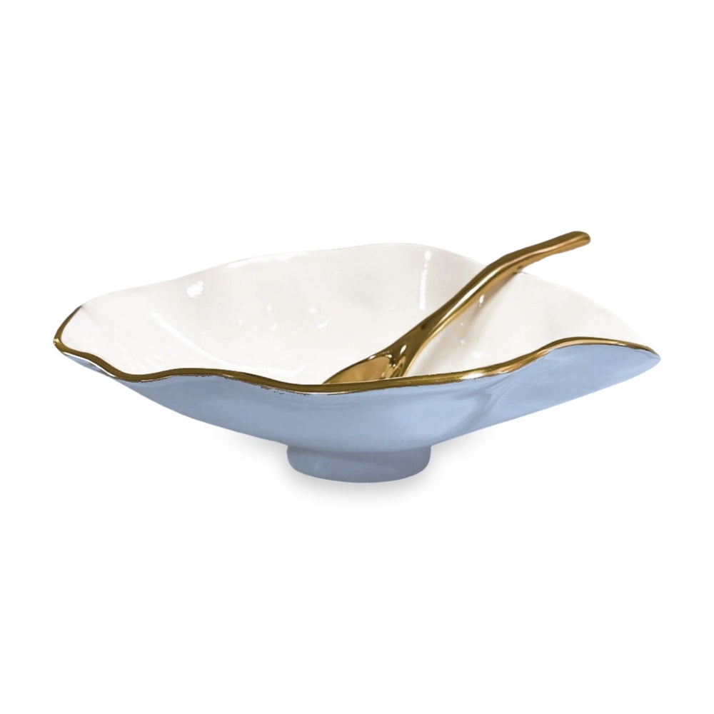 Claire Small Oval Bowl with Spoon (Periwinkle, White and Gold)