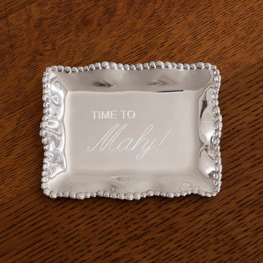 GIFTABLES Organic Pearl Rectangular Engraved Tray "Time to Mahj!"