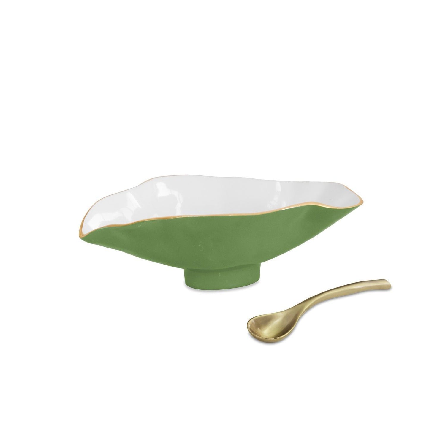 ENCANTO Claire Small Oval Bowl with Spoon  (Leaf Green and White)