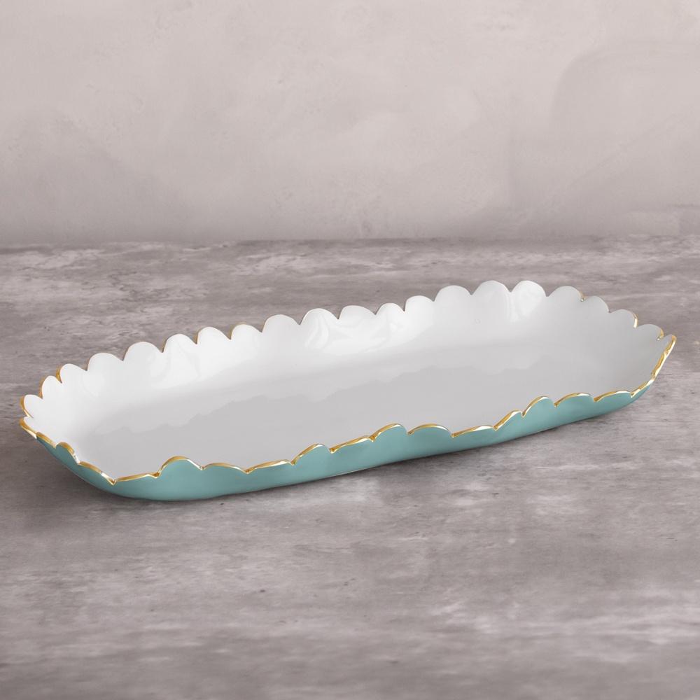 Colette Oblong Tray (Turquoise and White)