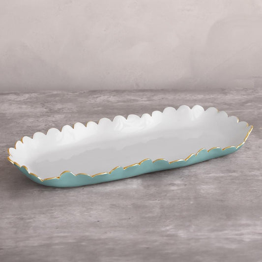 Colette Oblong Tray (Turquoise and White)