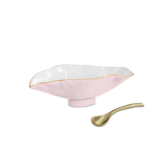 Claire Small Oval Bowl with Spoon (Camellia, White and Gold)