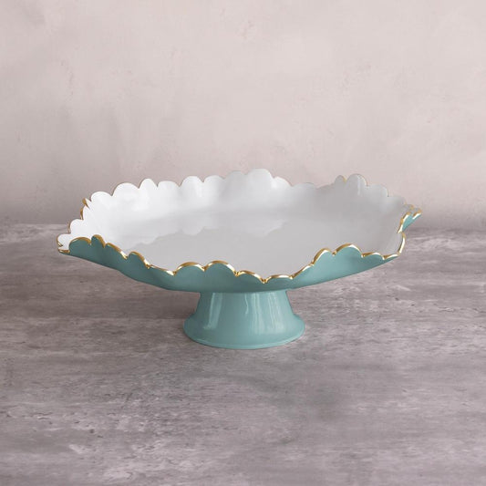 Colette Pedestal Cake Plate (Turquoise and White)