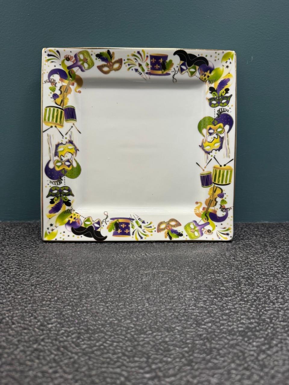 Mardi Gras Square Dessert Plate