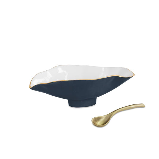 Claire Small Oval Bowl with Spoon (Midnight, White and Gold)