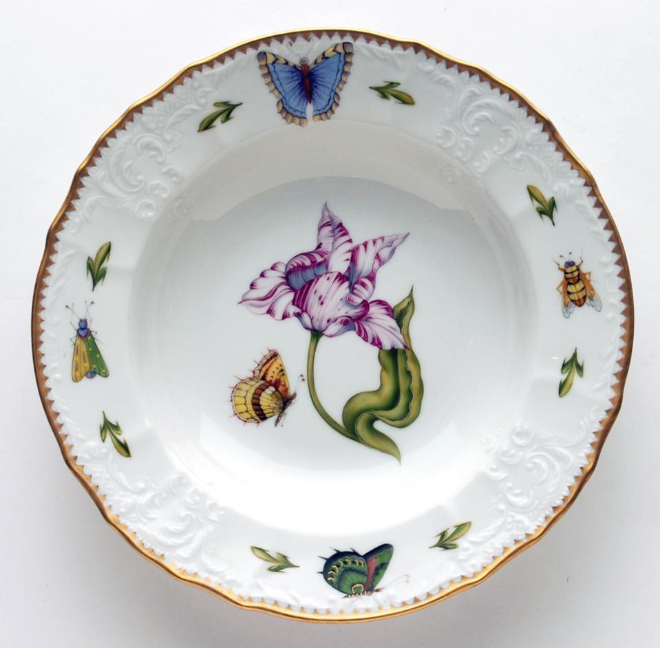 Pink & White Tulip Rim Soup Plate