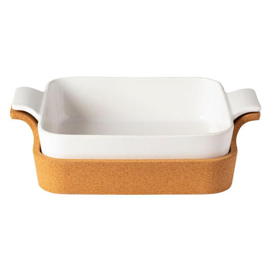 Gift Sq. Baker w/ Cork Tray 13", White