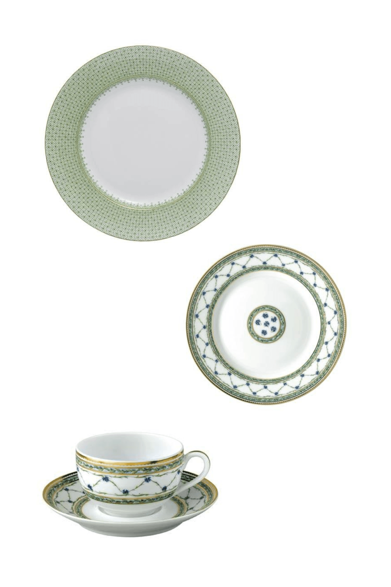 Apple Green Lace by Mottahedeh w/ Allee Royale by Raynaud Four Piece Place Setting