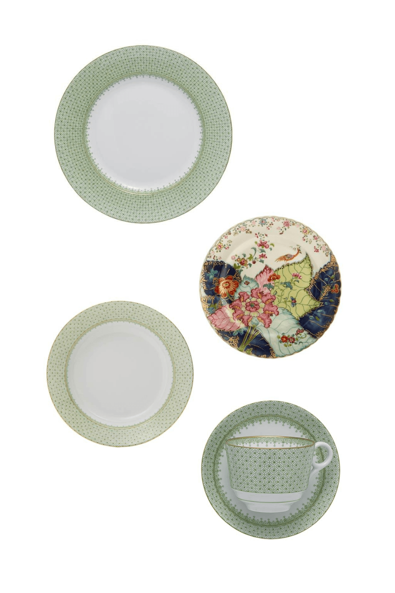 Apple Green Lace  w/Tobacco Leaf by Mottahedeh Five Piece Place Setting