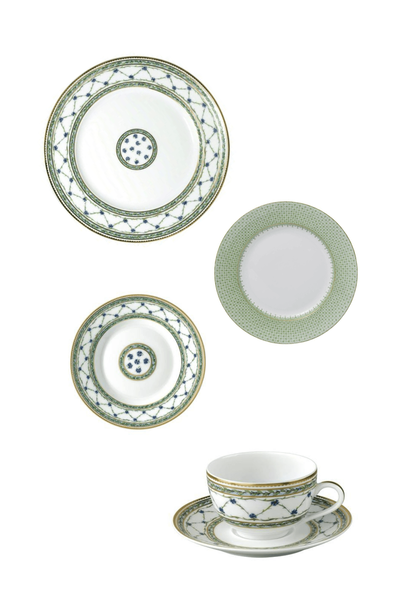 Allee Royale by Raynaud w/ Apple Green Lace by Mottahedeh Five Piece Place Setting