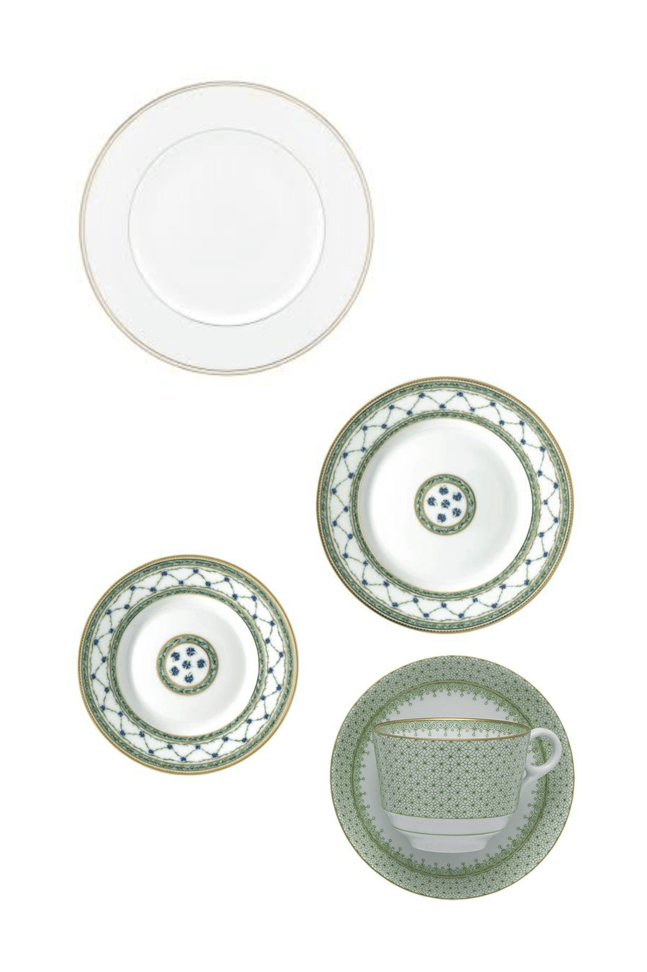 Federal Gold by Lenox w/Allee Royale by Raynaud and Apple Green Lace by Mottahedeh Five Piece Place Setting