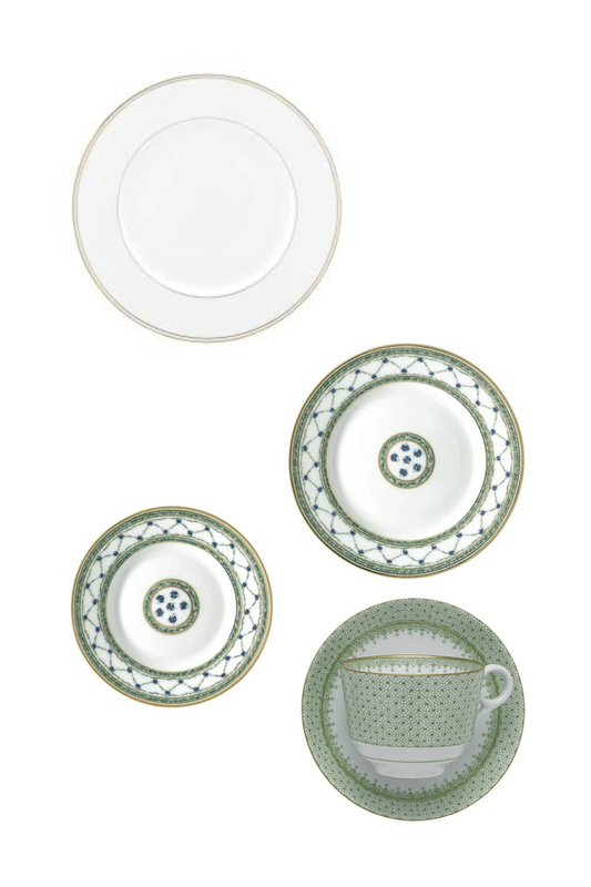Federal Gold by Lenox w/Allee Royale by Raynaud and Apple Green Lace by Mottahedeh Five Piece Place Setting
