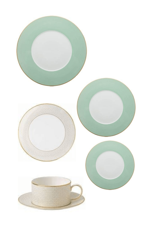 Lexington Celadon by Mottahedeh w/ Gio Gold by Wedgwood Six Piece Place Setting
