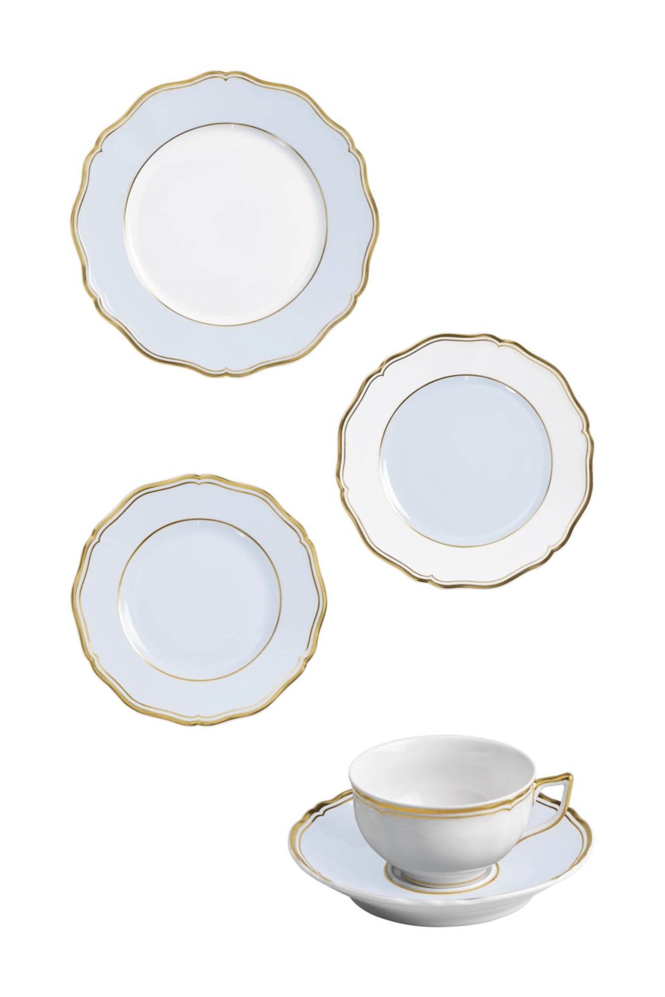 Mazurka Or Fond Bleu Gris by Raynaud Five Piece Place Setting