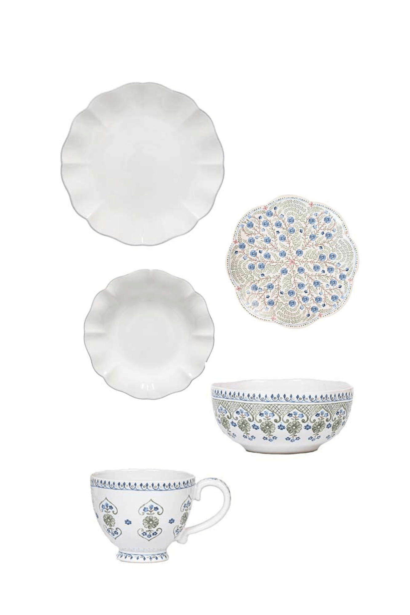 Rosa White by Costa Nova w/ Villa Seville by Juliska Five Piece Setting