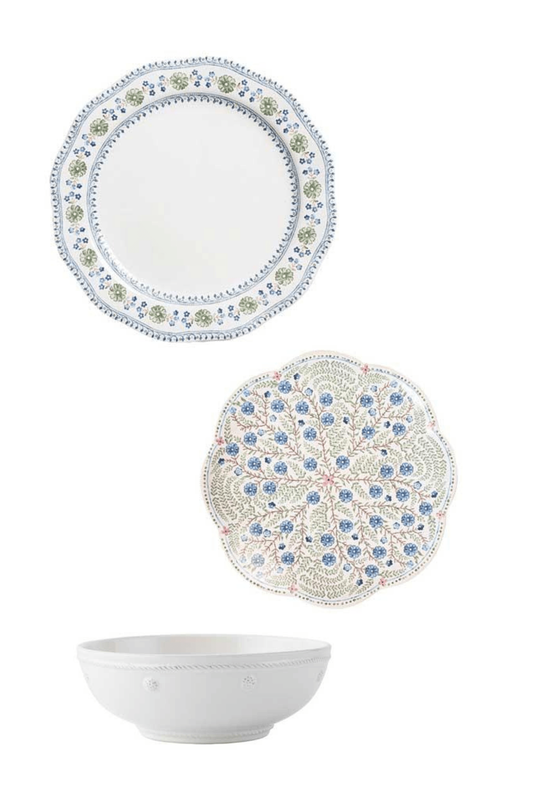 Villa Seville w/ Berry & Thread White by Juliska Three Piece Place Setting