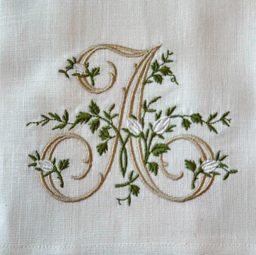 Towel, Floral Monogram A, White (Cream Multi)