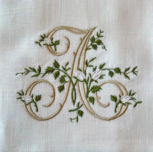 Towel, Floral Monogram A, White (Cream Multi)