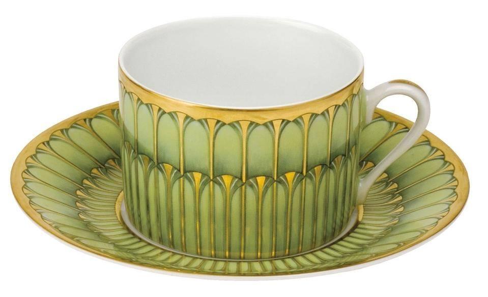 Arcades Green/Gold Cup and Saucer