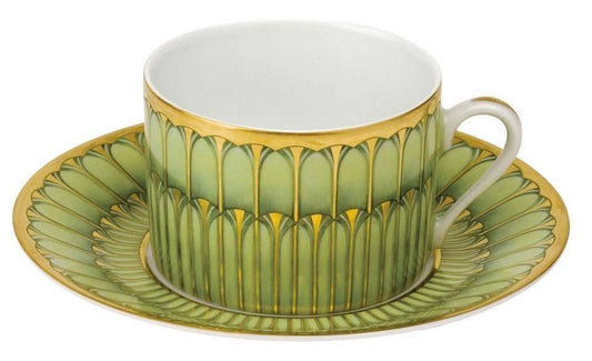 Arcades Green/Gold Cup and Saucer