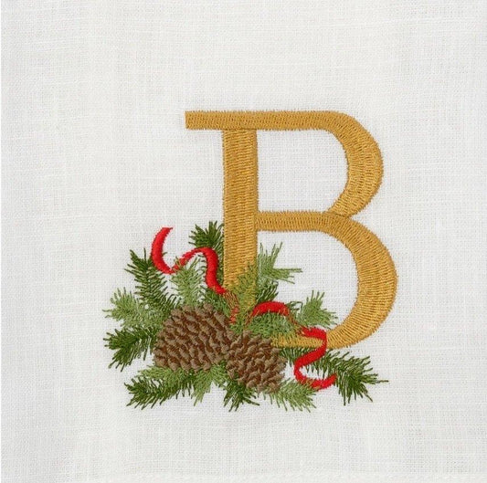 Towel, Winter Pine Monogram B, White (Multi)