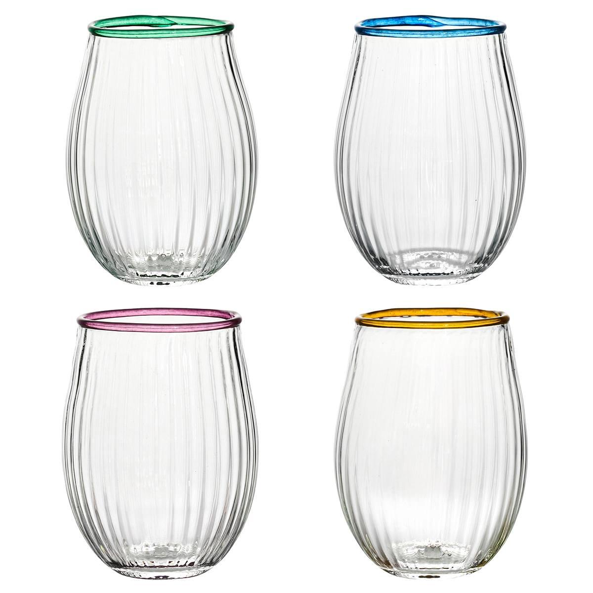 Stemless Wine Glass Assorted Set/4 - Multi