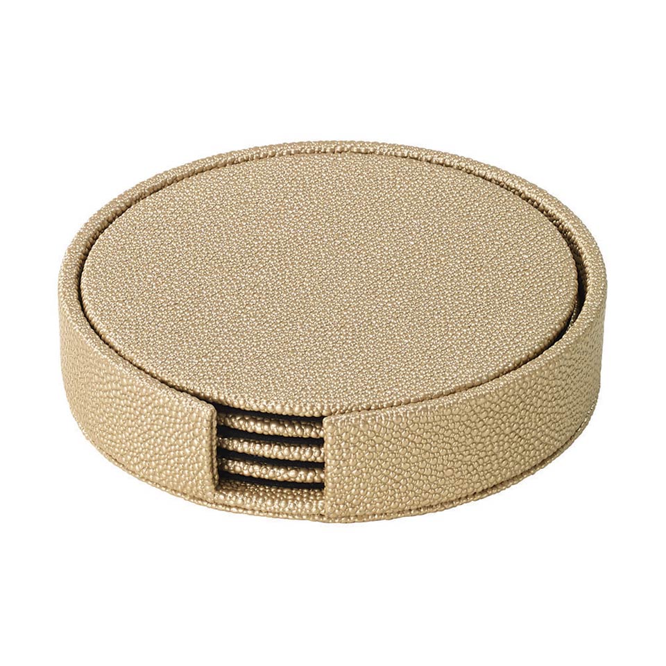 Antique Gold Round Boxed Coaster - Set of 4