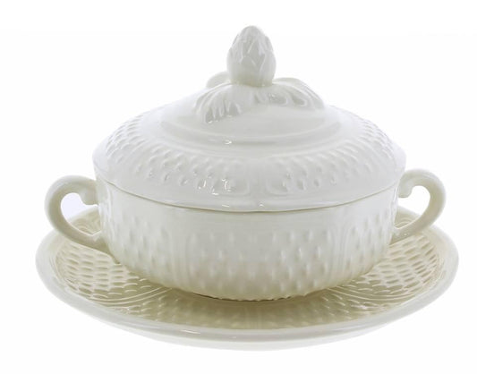 Covered Bouillon Cups and Saucers, Set of 2