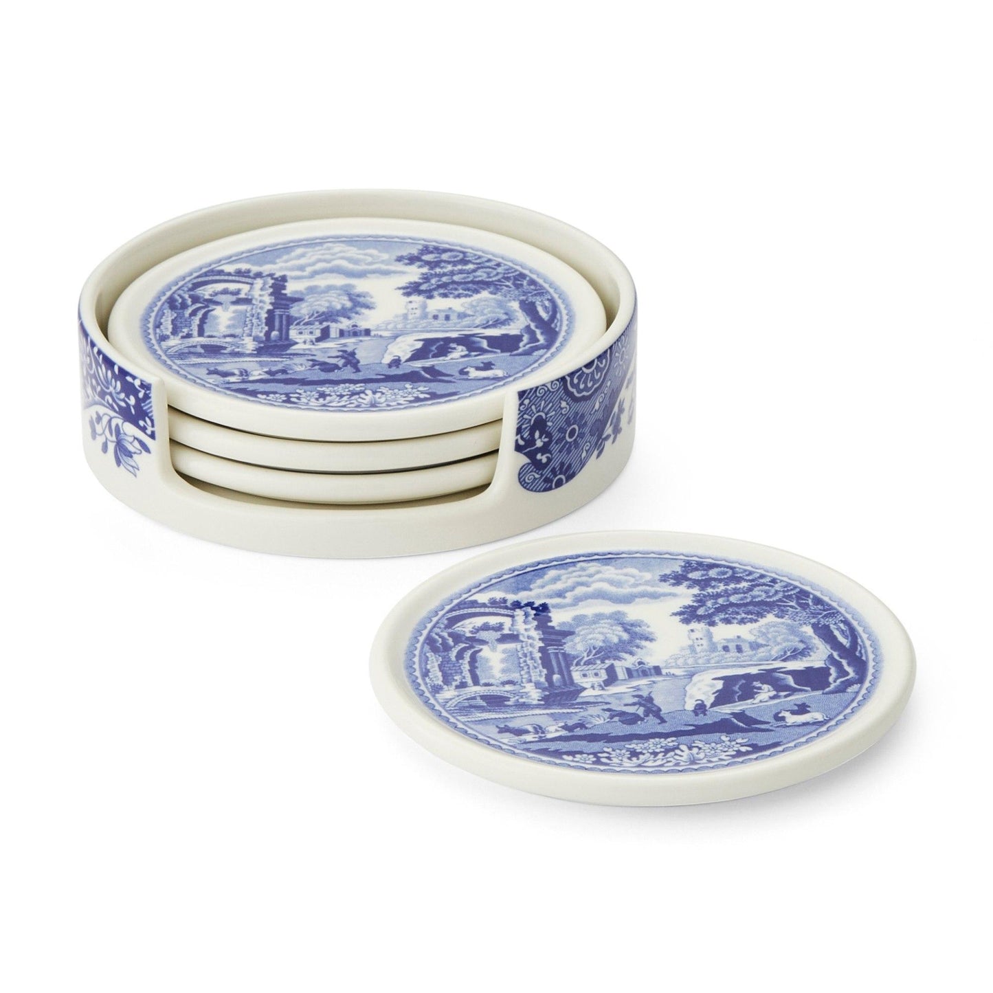 4 Pc Ceramic Coaster St W/Hldr