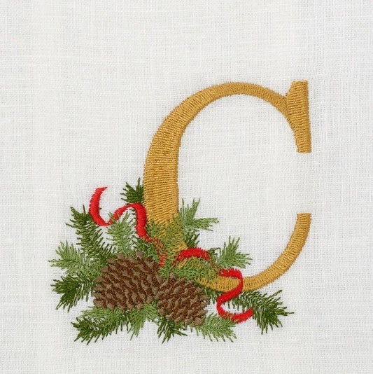 Towel, Winter Pine Monogram C, White (Multi)
