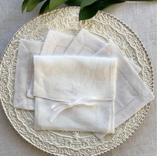 Hemstitch White Cocktail Napkin Set of 4