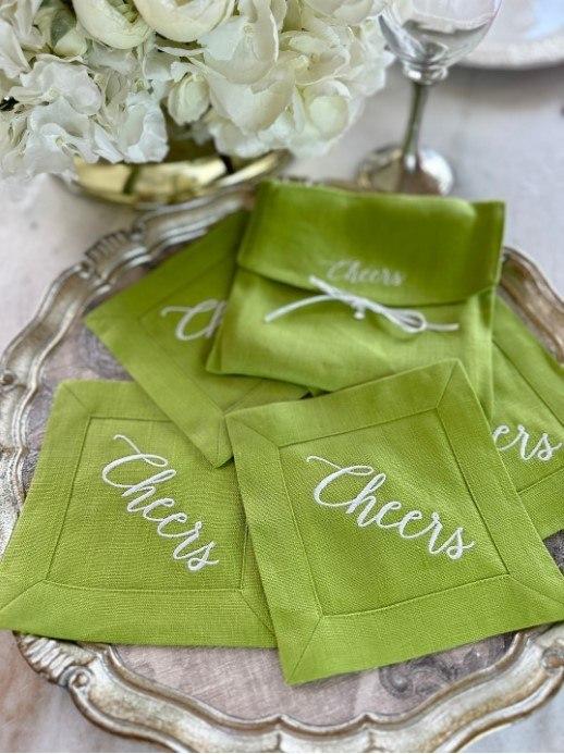 Cocktail Napkin Set (4), Cheers, Citron (White)