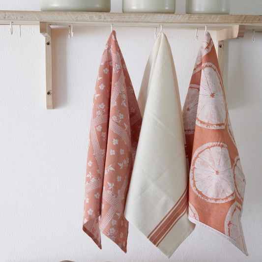 Set 2 Kitchen Towels 100% Cotton French Stripes, Orange